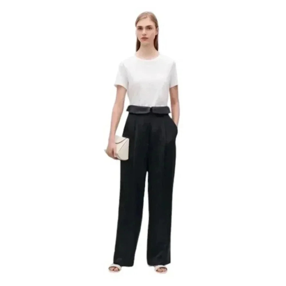 COS Silk Wide Leg Navy Blue Pants Trousers High Waist Size  12